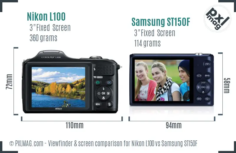 Nikon L100 vs Samsung ST150F Screen and Viewfinder comparison