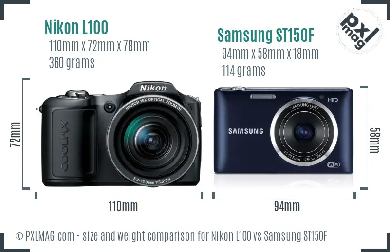 Nikon L100 vs Samsung ST150F size comparison