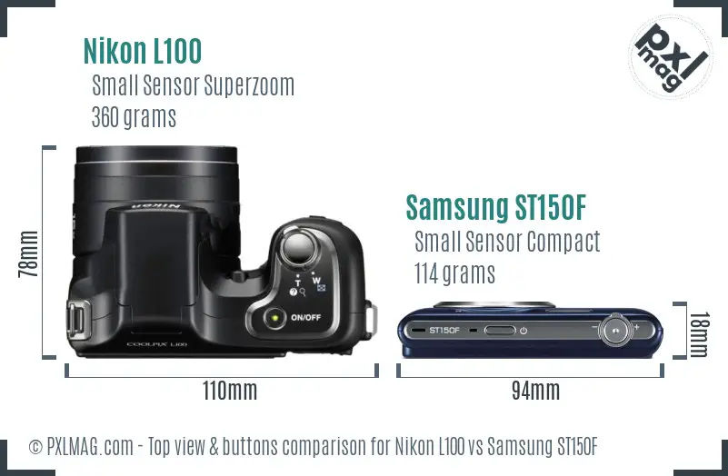 Nikon L100 vs Samsung ST150F top view buttons comparison