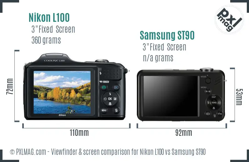 Nikon L100 vs Samsung ST90 Screen and Viewfinder comparison