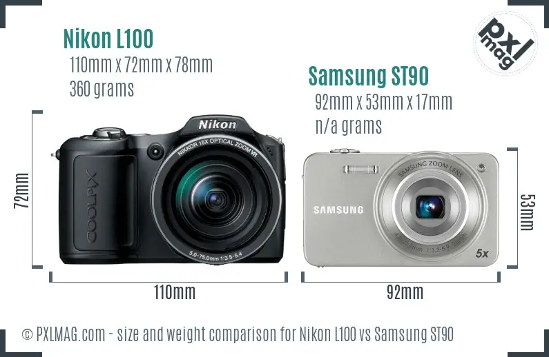 Nikon L100 vs Samsung ST90 size comparison