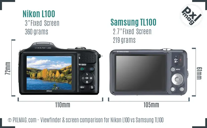 Nikon L100 vs Samsung TL100 Screen and Viewfinder comparison