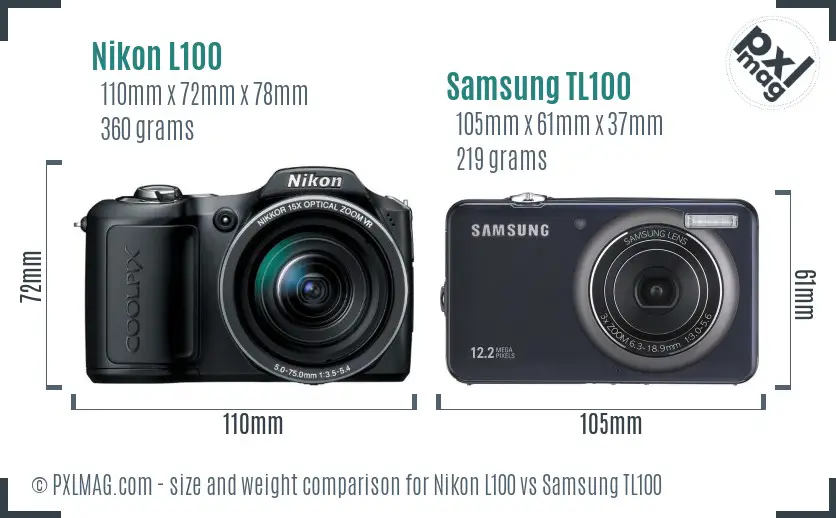 Nikon L100 vs Samsung TL100 size comparison Nikon L100 vs Samsung TL100 size comparison