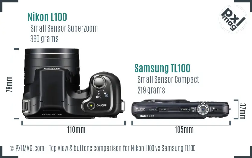 Nikon L100 vs Samsung TL100 top view buttons comparison