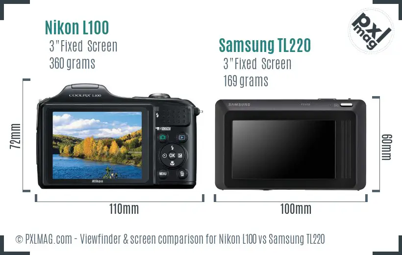 Nikon L100 vs Samsung TL220 Screen and Viewfinder comparison