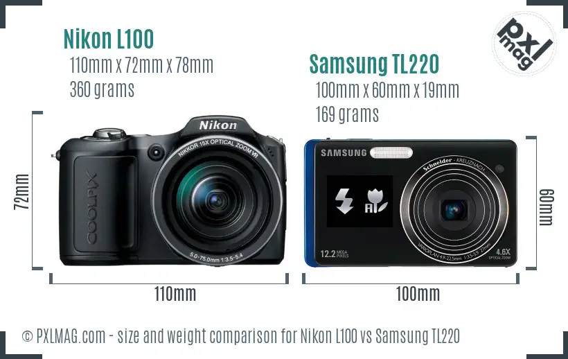 Nikon L100 vs Samsung TL220 size comparison