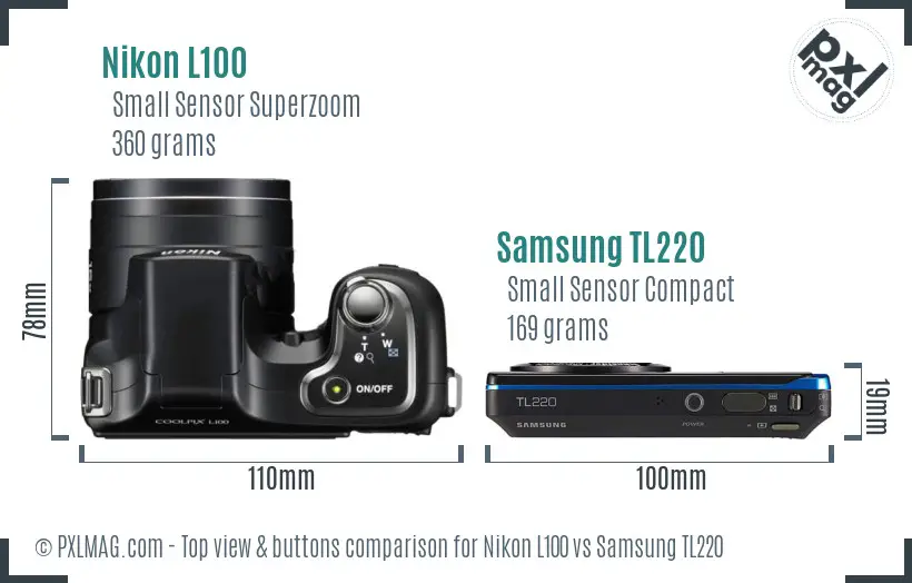 Nikon L100 vs Samsung TL220 top view buttons comparison