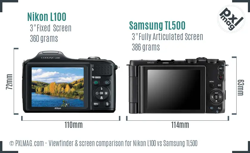 Nikon L100 vs Samsung TL500 Screen and Viewfinder comparison