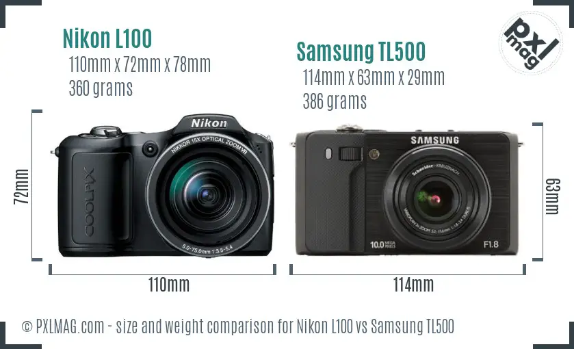 Nikon L100 vs Samsung TL500 size comparison