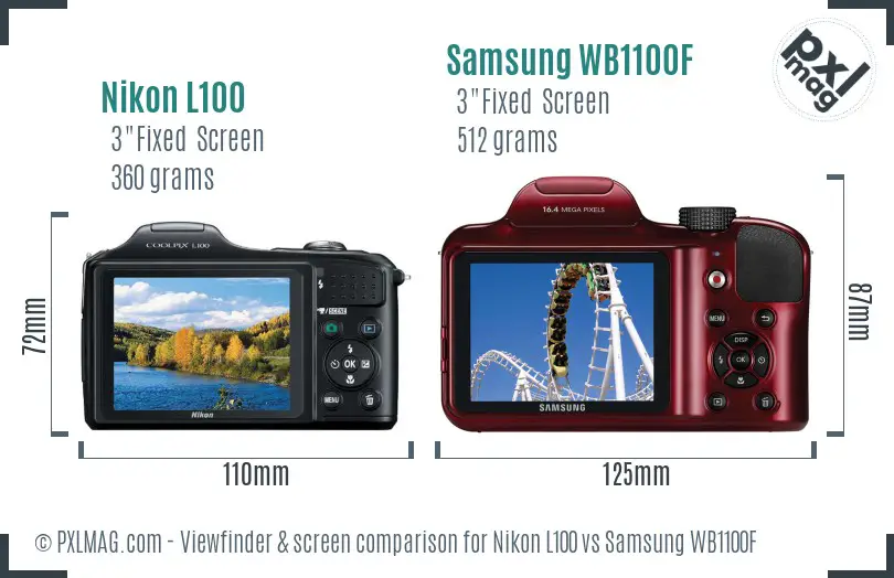 Nikon L100 vs Samsung WB1100F Screen and Viewfinder comparison