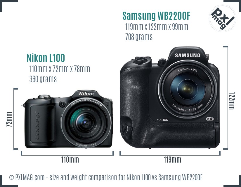 Nikon L100 vs Samsung WB2200F size comparison Nikon L100 vs Samsung WB2200F size comparison