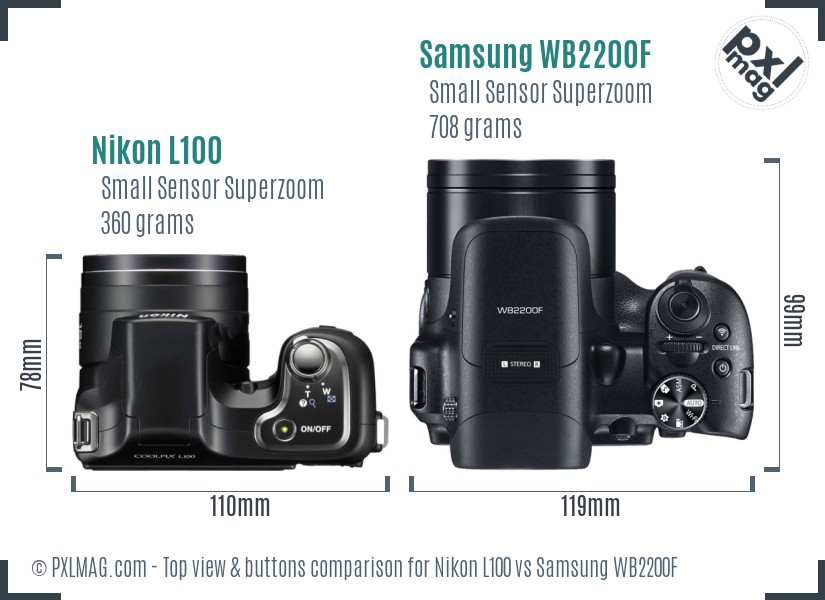 Nikon L100 vs Samsung WB2200F top view buttons comparison