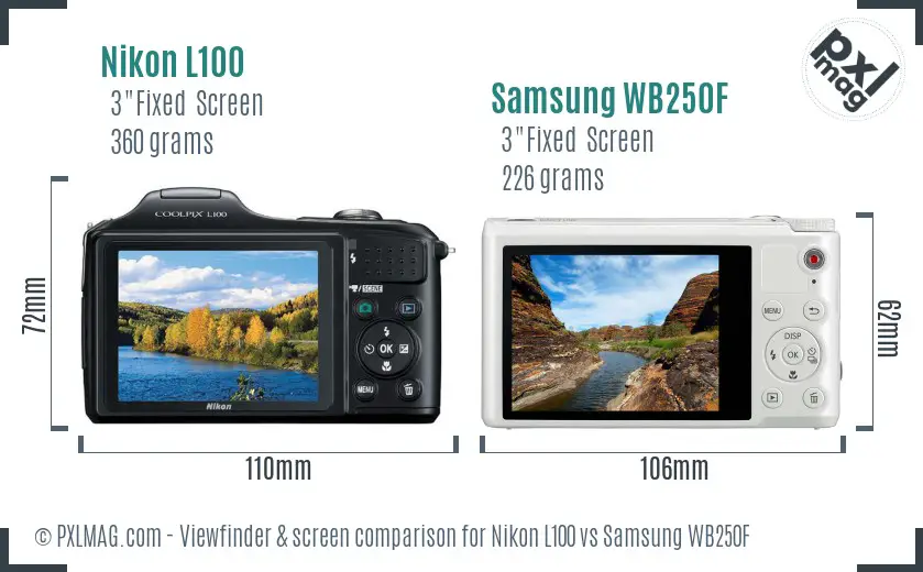 Nikon L100 vs Samsung WB250F Screen and Viewfinder comparison