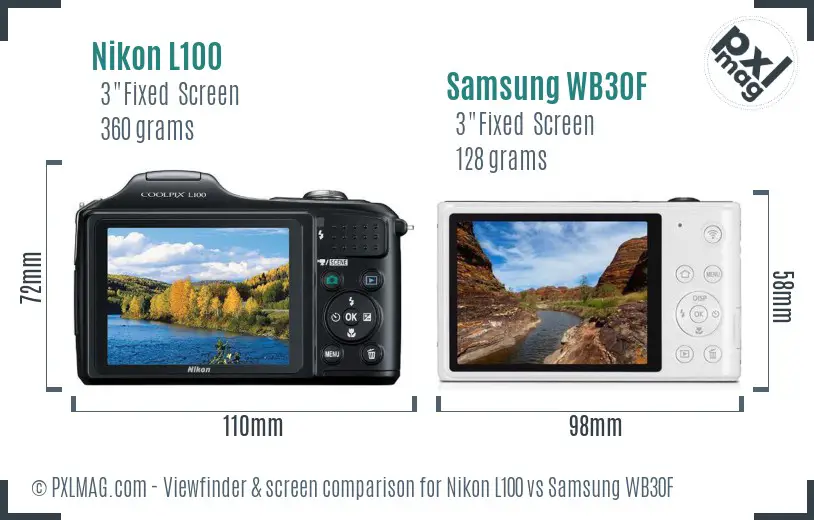 Nikon L100 vs Samsung WB30F Screen and Viewfinder comparison