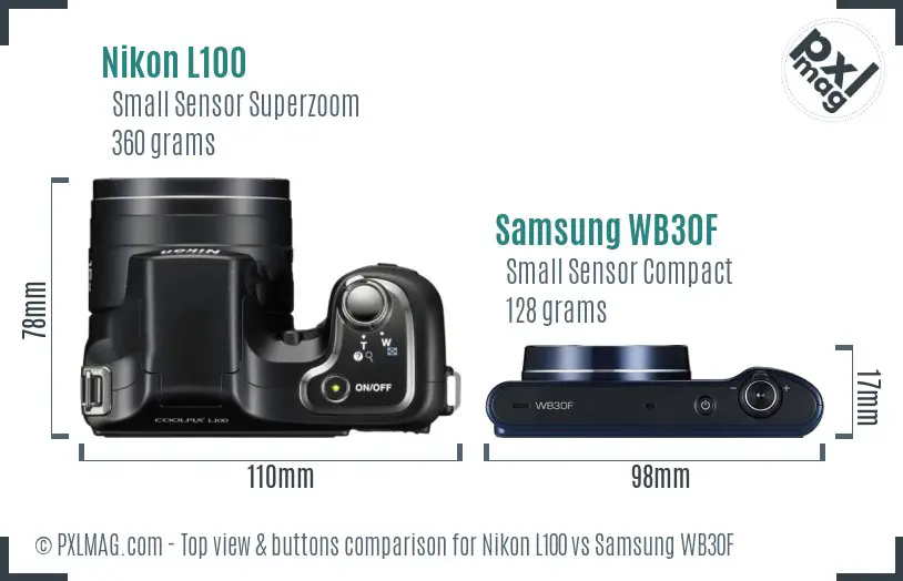 Nikon L100 vs Samsung WB30F top view buttons comparison