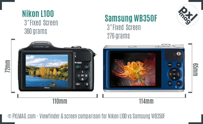 Nikon L100 vs Samsung WB350F Screen and Viewfinder comparison