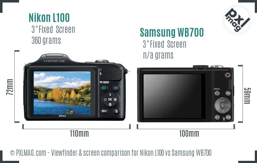 Nikon L100 vs Samsung WB700 Screen and Viewfinder comparison
