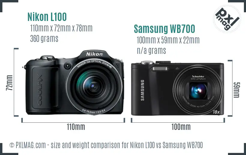 Nikon L100 vs Samsung WB700 size comparison