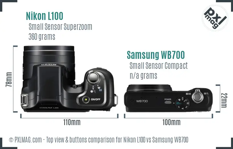 Nikon L100 vs Samsung WB700 top view buttons comparison