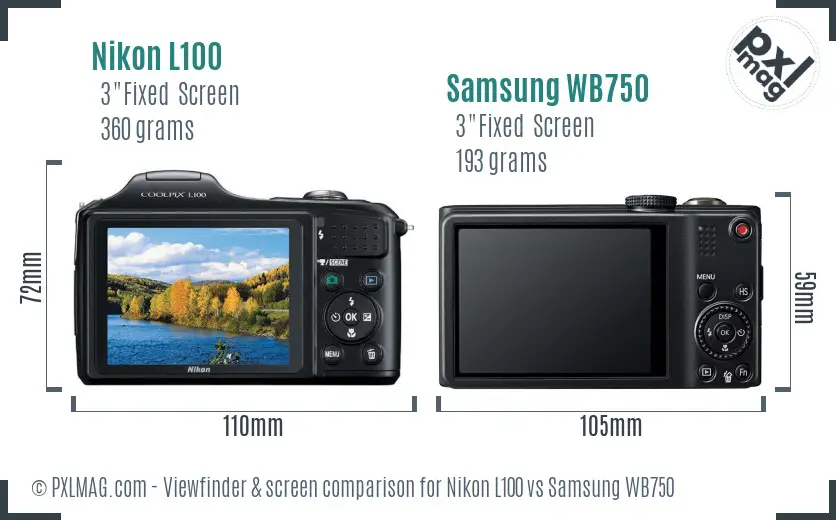 Nikon L100 vs Samsung WB750 Screen and Viewfinder comparison