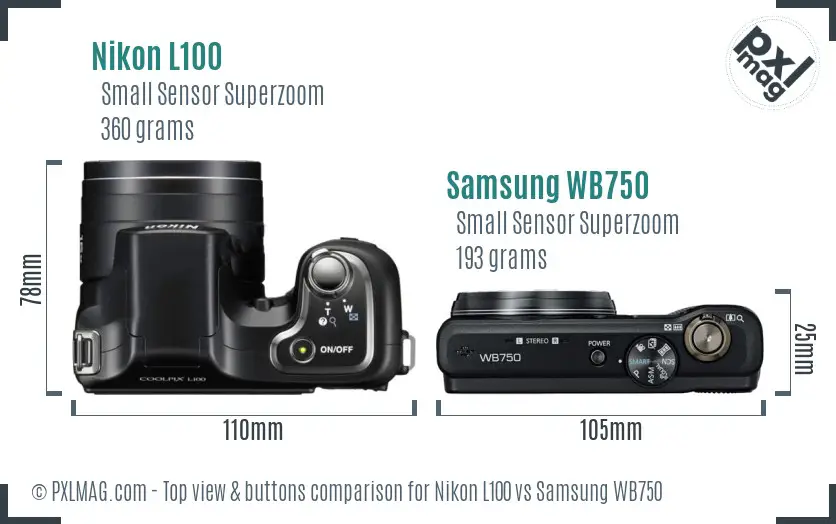 Nikon L100 vs Samsung WB750 top view buttons comparison