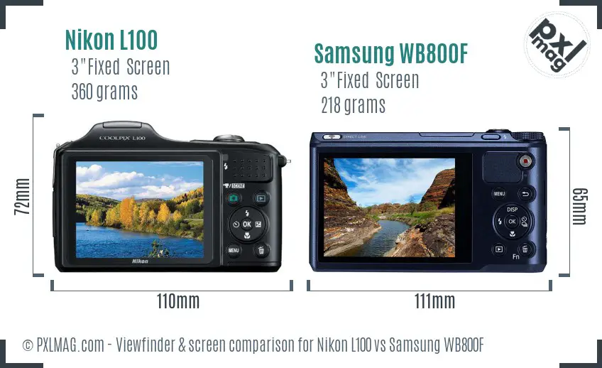 Nikon L100 vs Samsung WB800F Screen and Viewfinder comparison