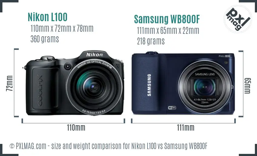 Nikon L100 vs Samsung WB800F size comparison