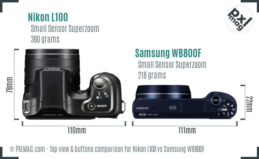 Nikon L100 vs Samsung WB800F top view buttons comparison