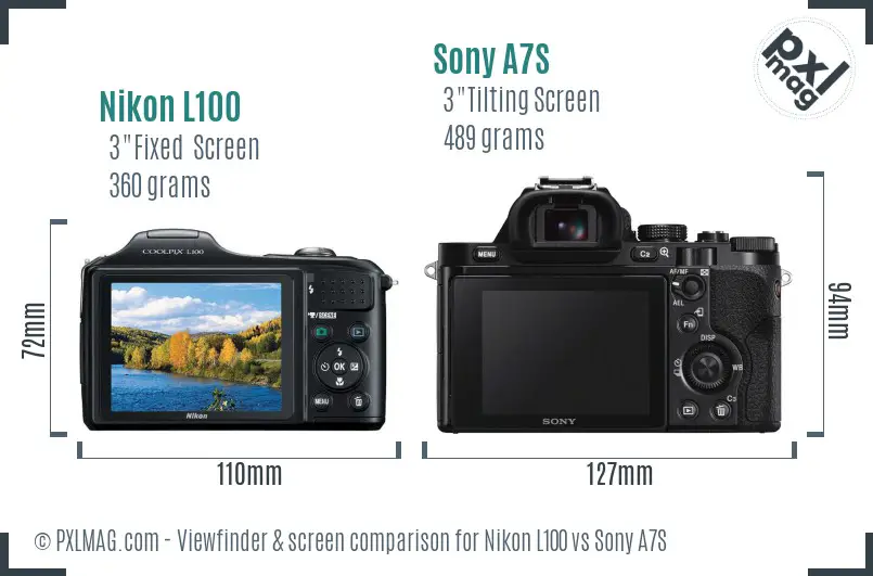 Nikon L100 vs Sony A7S Screen and Viewfinder comparison
