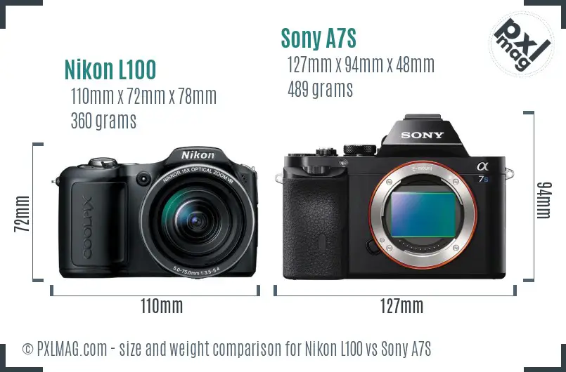 Nikon L100 vs Sony A7S size comparison