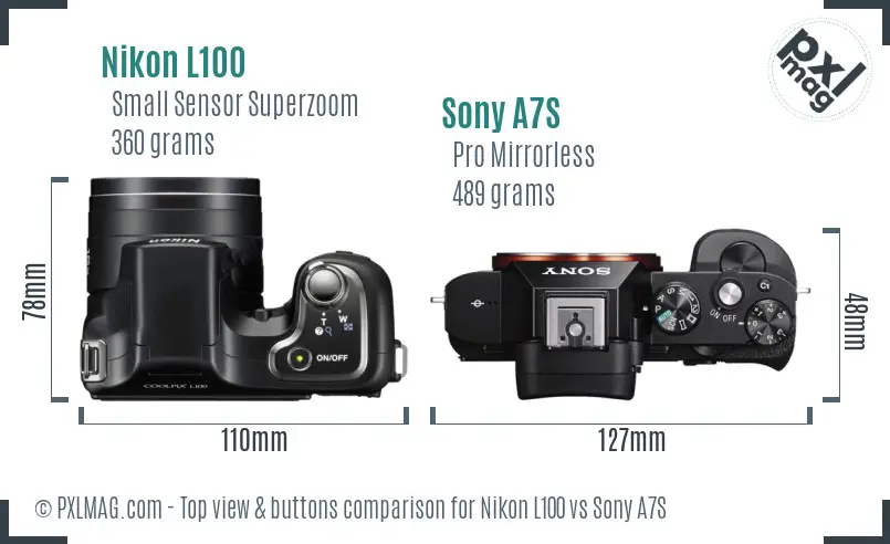 Nikon L100 vs Sony A7S top view buttons comparison