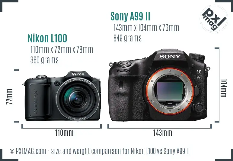 Nikon L100 vs Sony A99 II size comparison