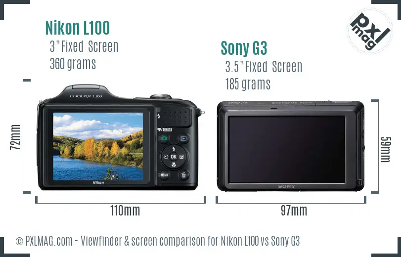 Nikon L100 vs Sony G3 Screen and Viewfinder comparison