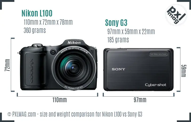 Nikon L100 vs Sony G3 size comparison