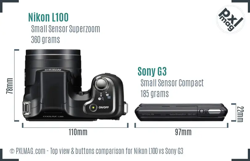 Nikon L100 vs Sony G3 top view buttons comparison