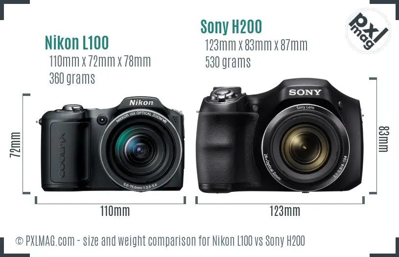 Nikon L100 vs Sony H200 size comparison