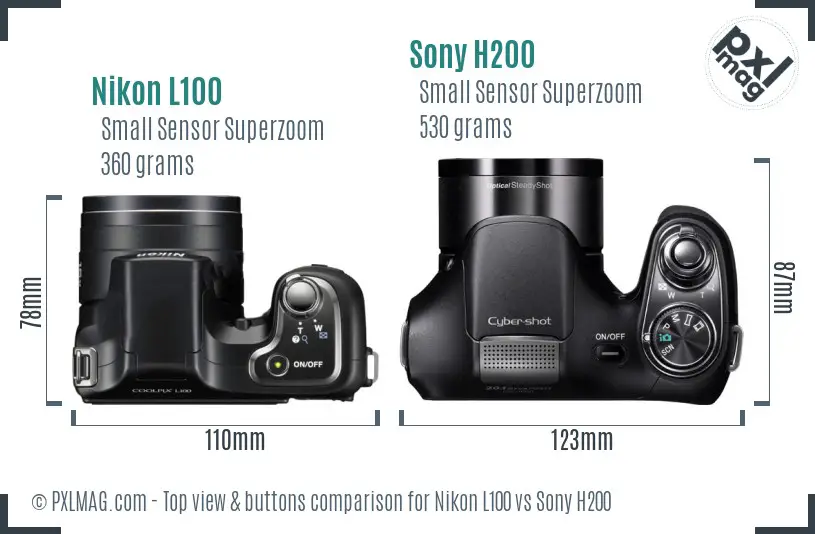 Nikon L100 vs Sony H200 top view buttons comparison