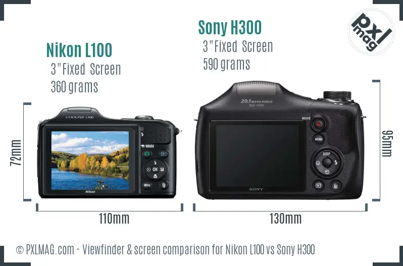 Nikon L100 vs Sony H300 Screen and Viewfinder comparison