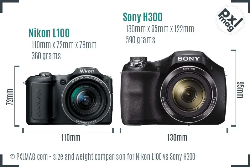 Nikon L100 vs Sony H300 size comparison