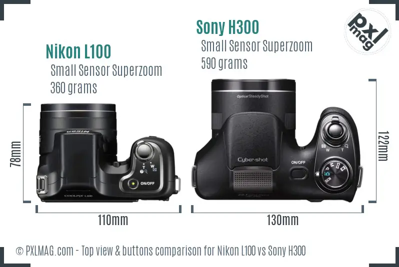 Nikon L100 vs Sony H300 top view buttons comparison