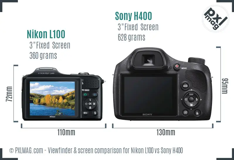 Nikon L100 vs Sony H400 Screen and Viewfinder comparison