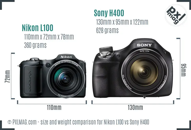 Nikon L100 vs Sony H400 size comparison