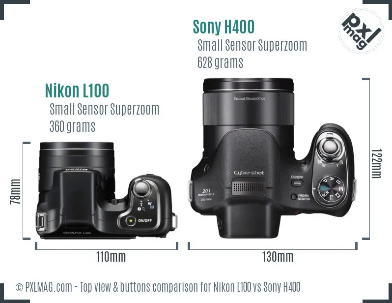 Nikon L100 vs Sony H400 top view buttons comparison