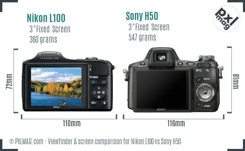 Nikon L100 vs Sony H50 Screen and Viewfinder comparison Nikon L100 vs Sony H50 Screen and Viewfinder comparison