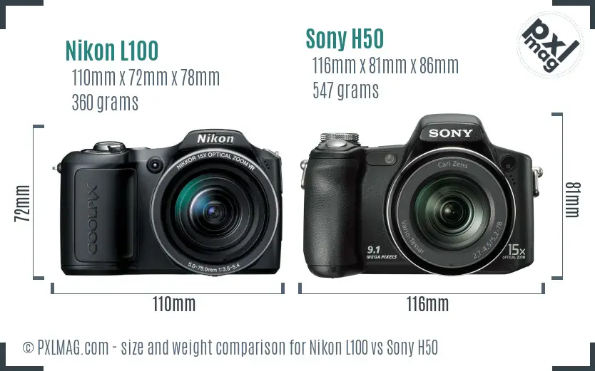 Nikon L100 vs Sony H50 size comparison Nikon L100 vs Sony H50 size comparison