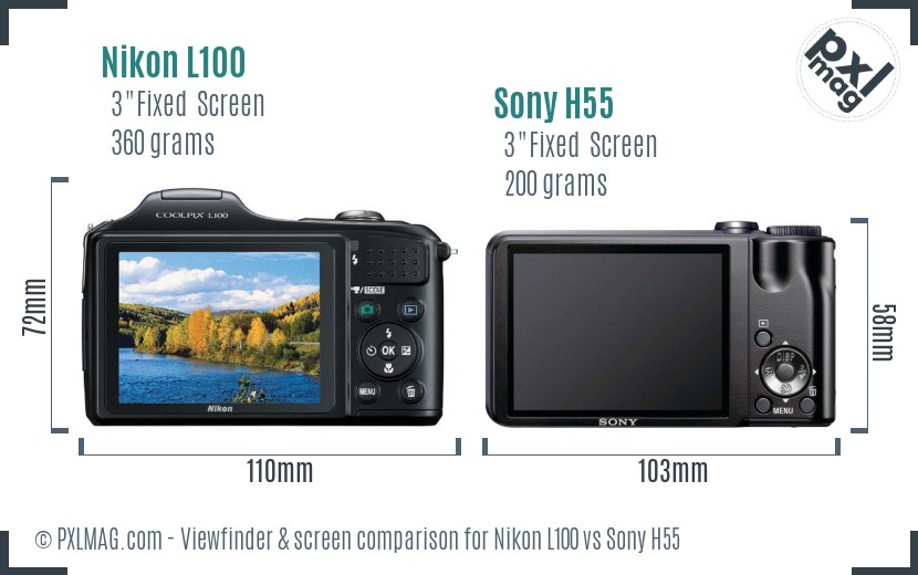 Nikon L100 vs Sony H55 Screen and Viewfinder comparison
