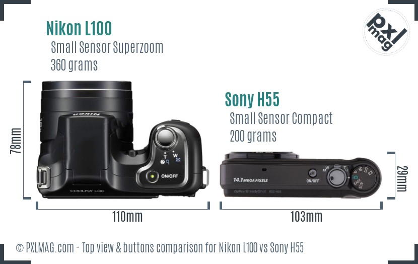 Nikon L100 vs Sony H55 top view buttons comparison