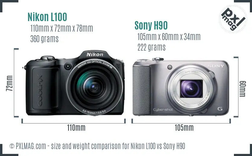 Nikon L100 vs Sony H90 size comparison
