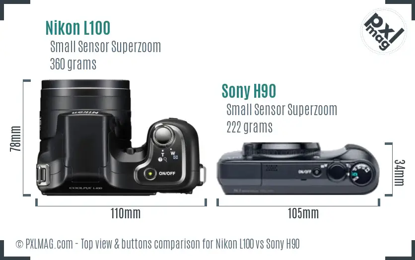 Nikon L100 vs Sony H90 top view buttons comparison
