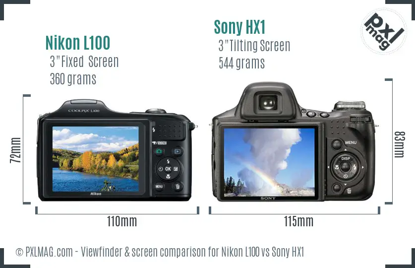 Nikon L100 vs Sony HX1 Screen and Viewfinder comparison